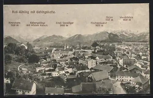 AK Bad Aibling, Ortsansicht mit Gebirgskette