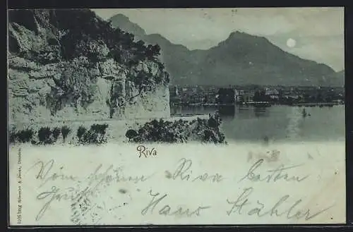 Mondschein-AK Riva, Partie am Ufer