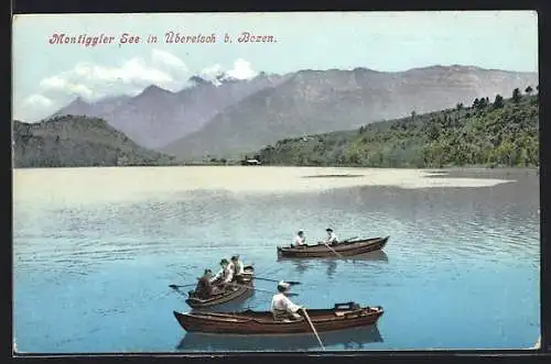 AK Überetsch bei Bozen, Ruderpartie auf dem Montiggler See