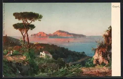 Künstler-AK Capri, Haus und Landschaft mit Blick aufs Meer