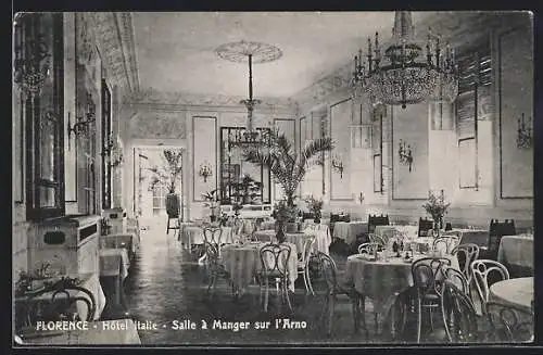 AK Florence, Hotel Italie, Salle á Manger sur l'Arno