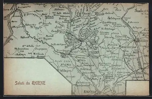 Künstler-AK Thiene, Landkarte mit Vicenza, Marostica und Asiago