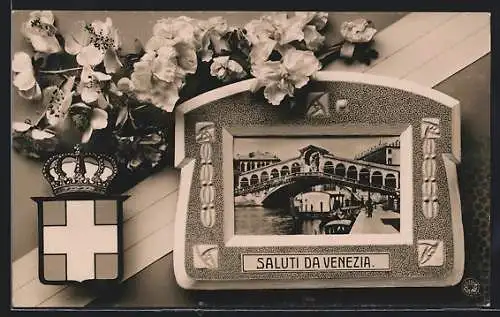 AK Venezia, Brücke, Wappen, Passepartout