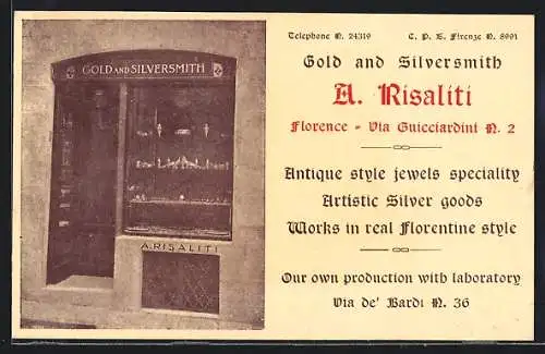AK Florence, Gold and Silversmith A. Risaliti, Via Guicciardini 2