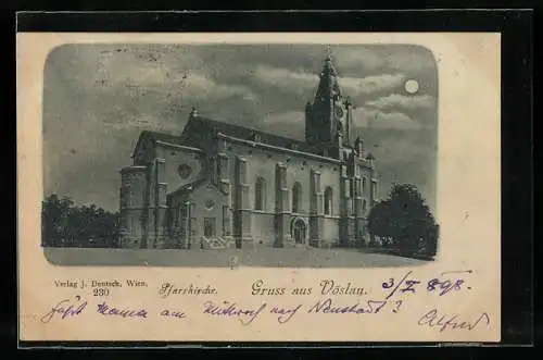 Mondschein-AK Vöslau, Pfarrkirche
