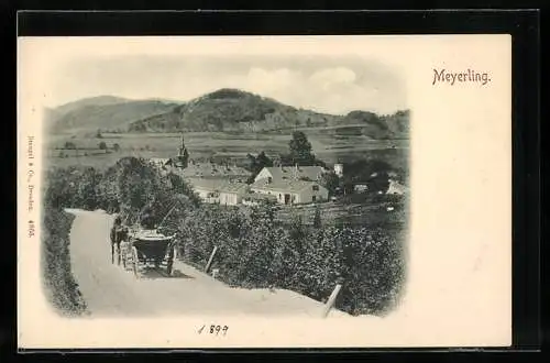 AK Alland, Mayerling, Pferdefuhrwerk auf dem Weg zum Ort um 1900