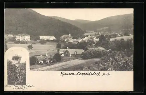 AK Klausen-Leopoldsdorf, Ortsansicht, Kaiser Franz Josef-Warte am Schöpfel