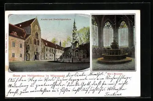 AK Heiligenkreuz i. Wienerwald, Kirche und Dreifaltigkeitsgebäude, Blei-Brunnen