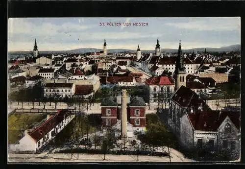 AK St. Pölten, Teilansicht mit Kirche und Denkmal