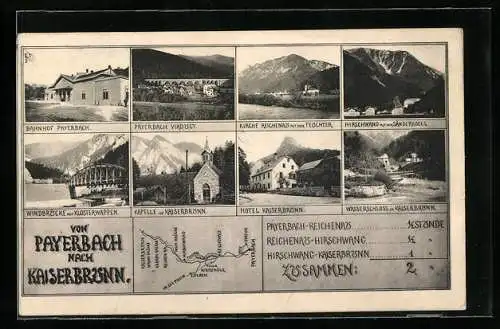 AK Payerbach, Von Payerbach nach Kaiserbrunn, Bahnhof, Viadukt, Hotel Kaiserbrönn