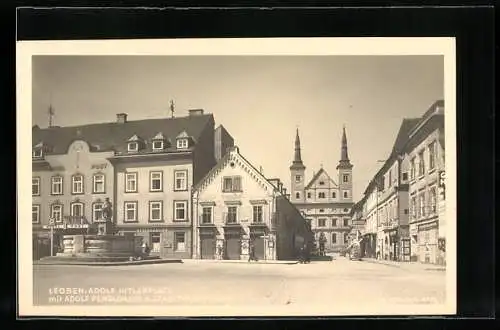 AK Leoben, platz mit Adolf Pendlgasse und Stadtpfarrkirche