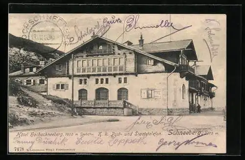 AK Puchberg am Schneeberg, Hotel Hochschneeberg, K. k. Post- und Staatstelefon