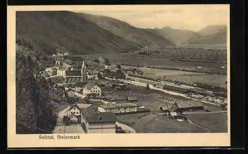 AK Selztal /Steiermark, Gesamtansicht mit Bergpanorama aus der Vogelschau