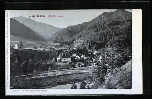 AK Gross-Reifling /Ober-Steiermark, Gesamtansicht mit Bergpanorama