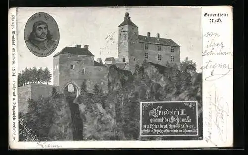 Künstler-AK Gutenstein /N.-Ö., Friedrich III. und Schloss zu Gutenstein