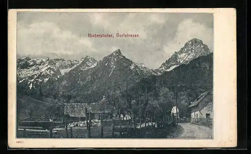 AK Hinterstoder, Dorfstrasse mit Gipfelpanorama