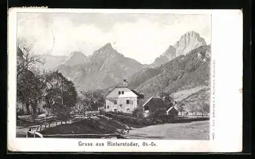 AK Hinterstoder /Ob. Oe., Anwesen mit Gipfelblick