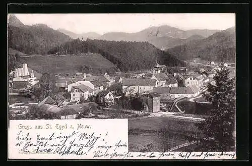 AK St. Egyd a. Neuw., Gesamtansicht mit Bergblick