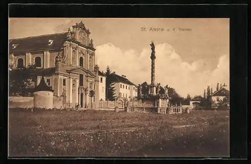 AK St. Andrae a. d. Traisen, Ortspartie mit Säulendenkmal