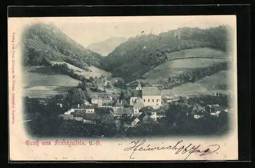 AK Frankenfels, Ortsansicht mit Bergpanorama