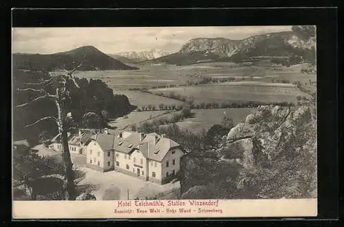 AK Winzendorf, Hotel Teichmühle aus der Vogelschau