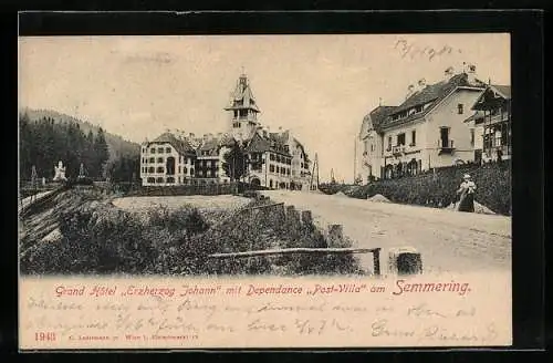 AK Semmering, Grand Hotel Erzherzog Johann mit Dependance Post-Villa