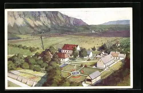 AK Felbring, das Erholungsheim mit Grünanlage und Bergpanorama