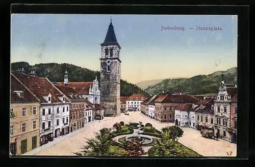 AK Judenburg, Hauptplatz mit Häuserzeilen