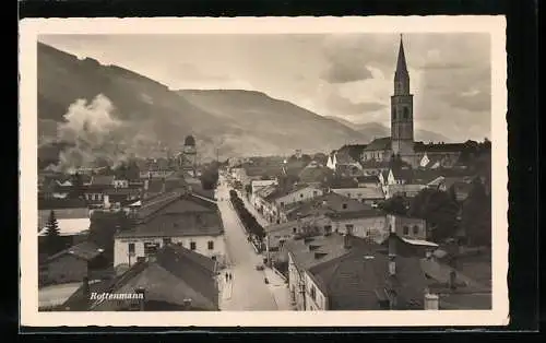 AK Rottenmann, Teilansicht mit Kirche und Strassenpartie