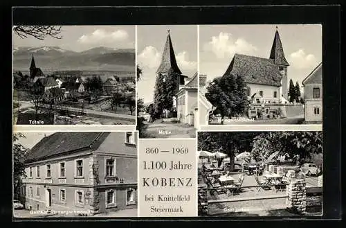 AK Kobenz bei Knittelfeld, 1100 Jahre Kobenz, 860-1960, Gasthof Rinnergschwendtner, Gastgarten, Kriegerdenkmal
