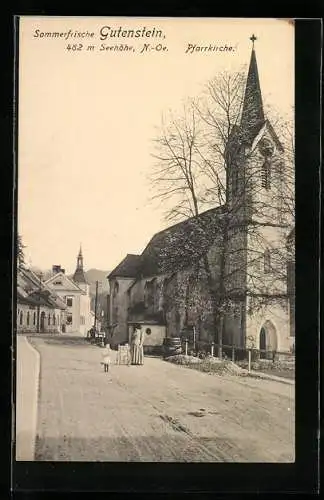 AK Gutenstein /N.-Oe., Strassenpartie mit Pfarrkirche