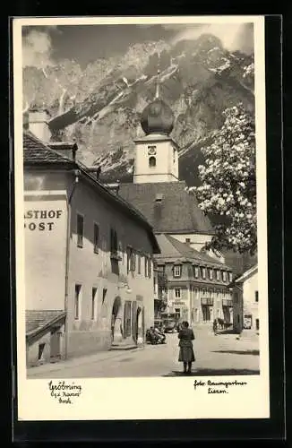 AK Gröbming /Stmk., Gasthof zur Post, Ansicht g. d. Kamm