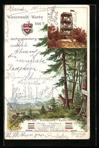 Lithographie Pressbaum, Wienerwald-Warte, Jochgrabenberg