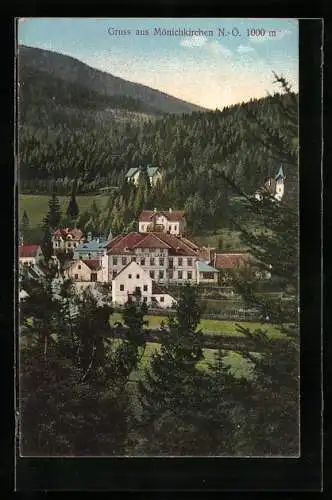 AK Mönichkirchen /N.-Ö., Hotel Lang aus der Vogelschau