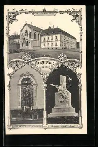 AK Mayerling, Karmetiterinnen-Kloster, Mater Dolorosa in der Klosterkirche, Kronprinz Rudolf-Denkmal