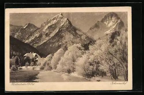 AK Hinterstoder /Ob. Öst., Flusspartie mit Bergpanorama im Schnee