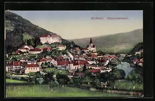 AK Murau /Obersteiermark, Teilansicht mit Kirche und Flusspartie