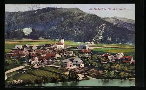 AK St. Michael /Obersteiermark, Ortsansicht aus der Vogelschau