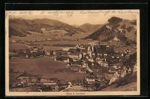 AK Göss b. Leoben, Ortsansicht vor Berglandschaft