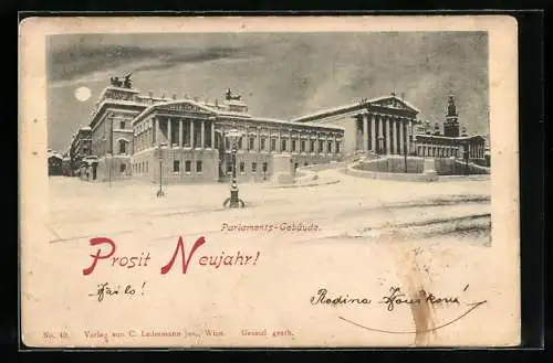 AK Wien, Parlaments-Gebäude im Schnee
