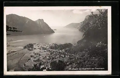AK Rindbach /Ebensee, Ort mit Traunsee aus der Vogelschau