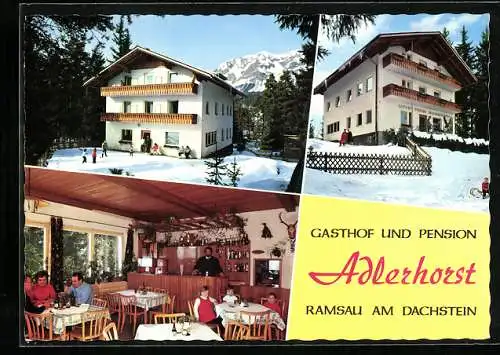 AK Ramsau am Dachstein, Gasthof und Pension Adlerhorst im Schnee, mit Innenansicht