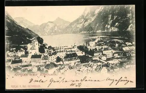 AK Ebensee, Ortsansicht gegen den Bergsee