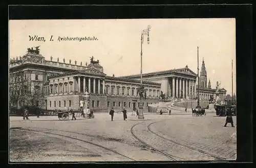 AK Wien, Belebte Partie am Reichsratsgebäude