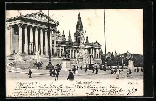AK Wien, Reichsraths-Palast und Parlaments-Brunnen