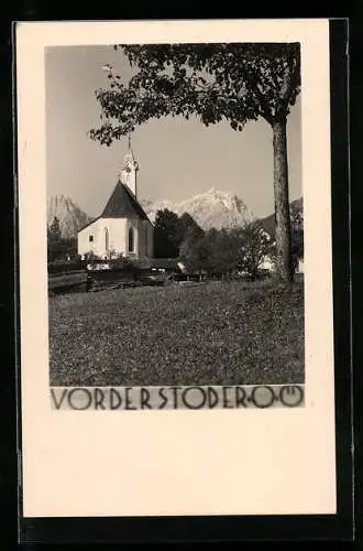 AK Vorderstoder, Teilansicht mit Kirche und Alpenmassiv