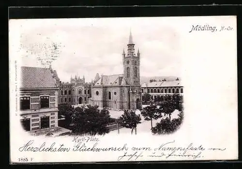 AK Mödling /N.-Ö., Hyrtl-Platz mit Kirche