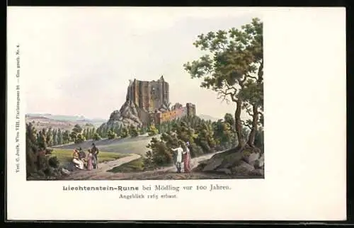 Künstler-AK Mödling, Liechtenstein-Ruine vor 100 Jahren