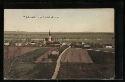 AK Kirchdorf a. Inn, Blick über Ort und Felder