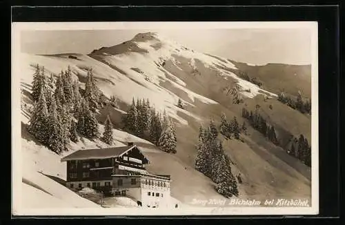 AK Kitzbühel, Berg-Hotel Bichlalm im Schnee